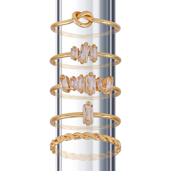 Time and Tru Gold-Tone Faux Crystal Ring Set, 5-Piece — view 3