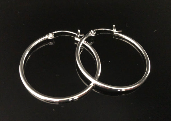 Medium 35 mm Sterling Silver Snap-Post Hoop Earrings — view 2