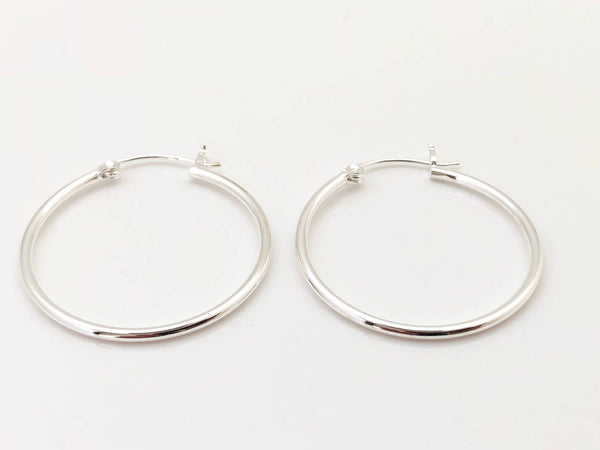 Medium 35 mm Sterling Silver Snap-Post Hoop Earrings — view 4