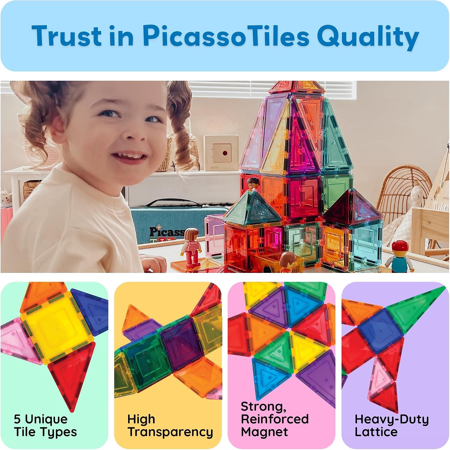60-Piece - Sensory - Magnetic Building Tiles Set - STEM Learning Toy - Ages 3+