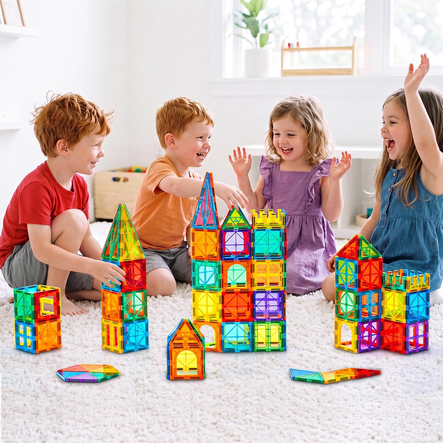136-Piece - Car - Magnetic Building Tiles Set - Creative Play Toy - Ages 3+