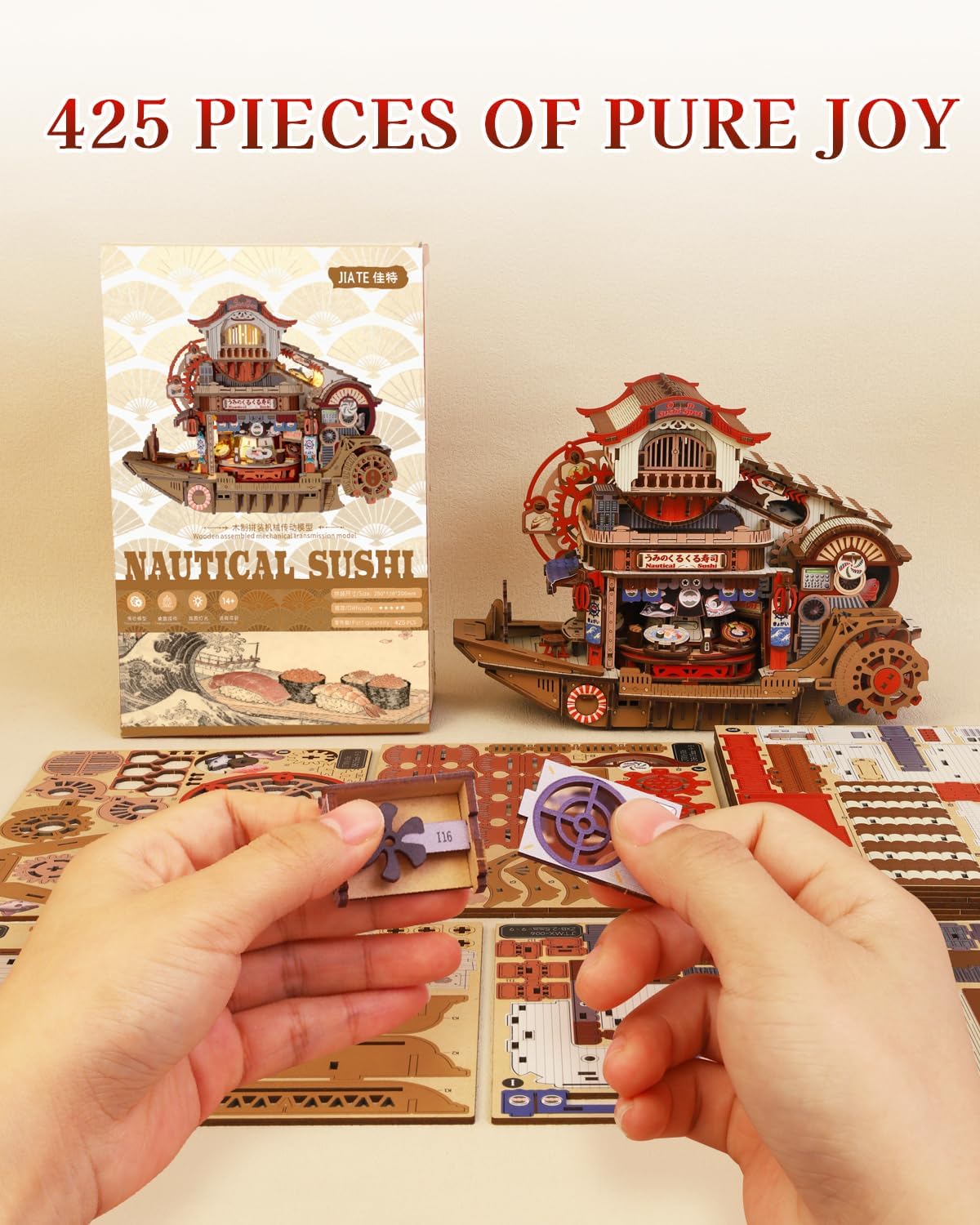 425-Piece - 3D Wooden Puzzle Kit - Creative Play Toy - Ages 14+