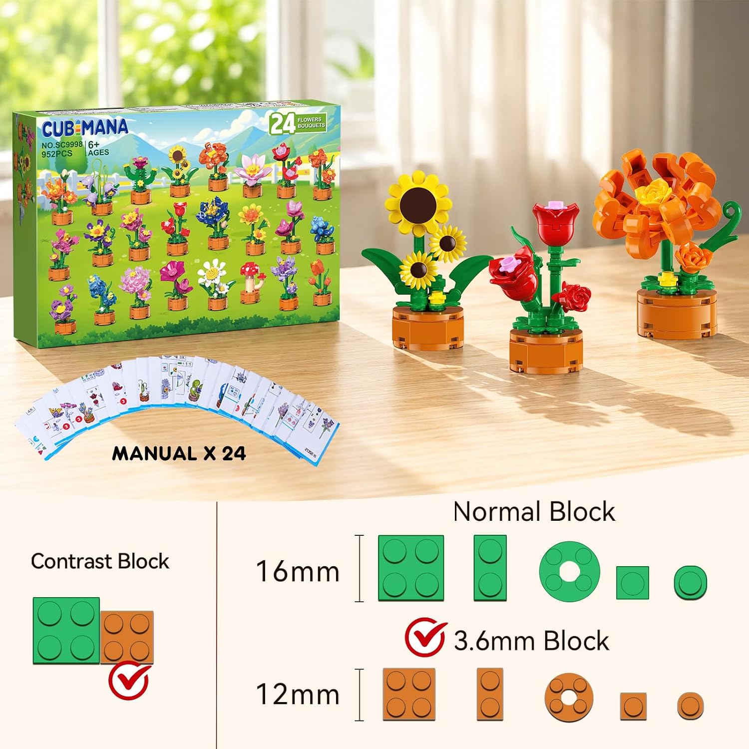 24-Piece - Flower - Mini Building Blocks Set - Creative Play Toy