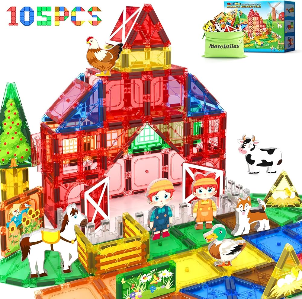 105-Piece - Animal - Magnetic Building Tiles Set - STEM Learning Toy