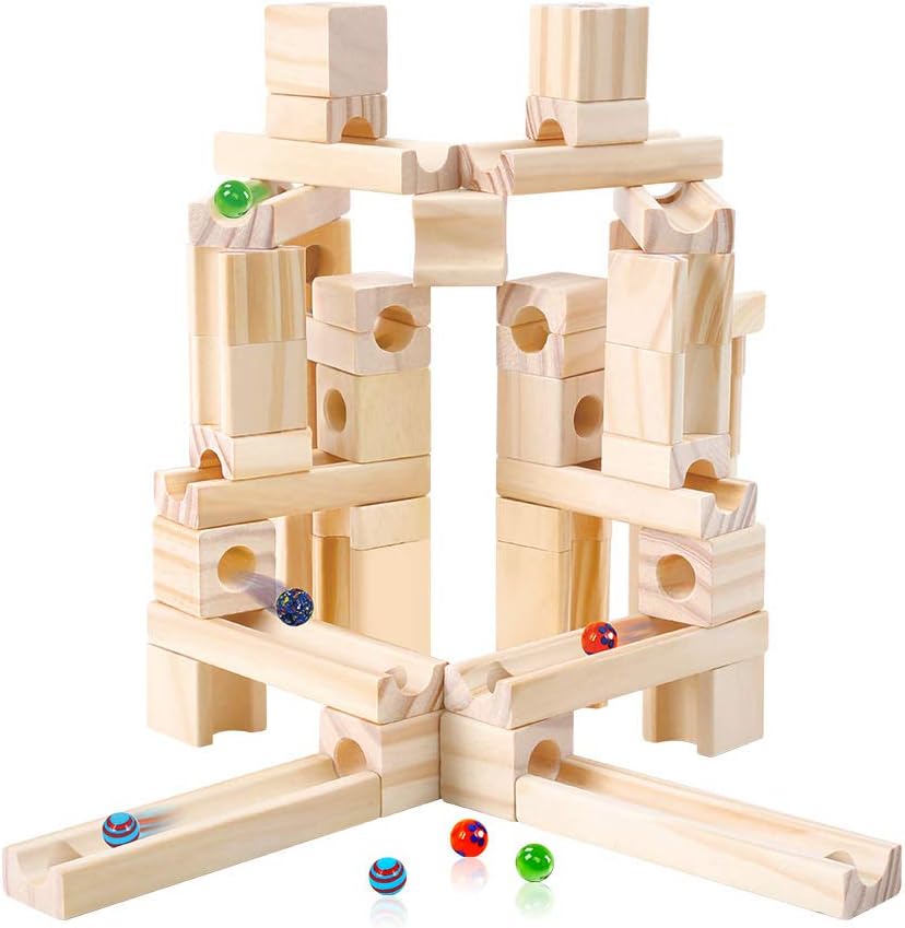 60-Piece - Wooden - Marble Run Building Set - Creative Play Toy - Ages 3+