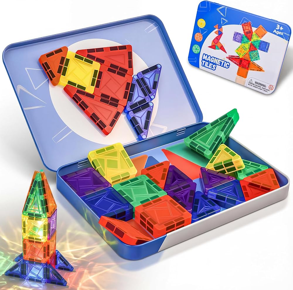 42-Piece - Sensory - Magnetic Building Tiles Set - STEM Learning Toy - Ages 3+