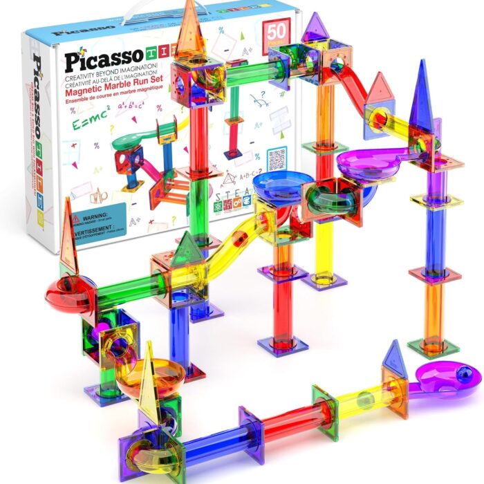 50-Piece - Marble Run - Magnetic Building Tiles Set - STEM Learning Toy - Ages 3+