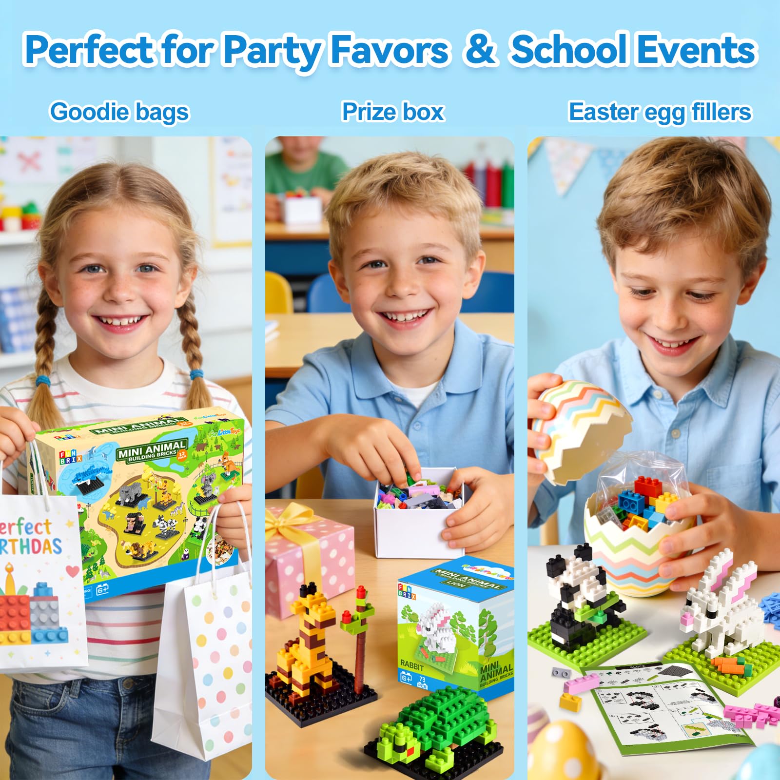12-Piece - Animal - Mini Building Blocks Set - Creative Play Toy