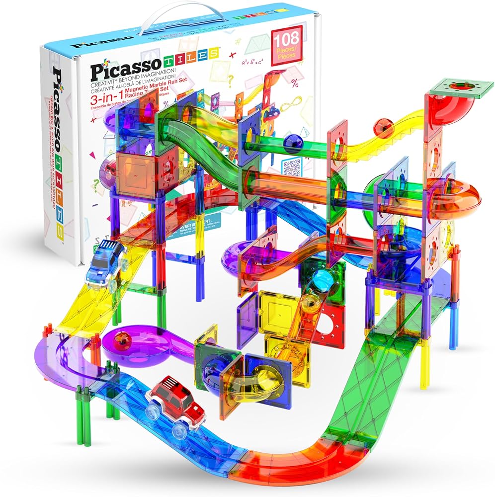 108-Piece - Marble Run - Magnetic Building Tiles Set - STEM Learning Toy - Ages 3+