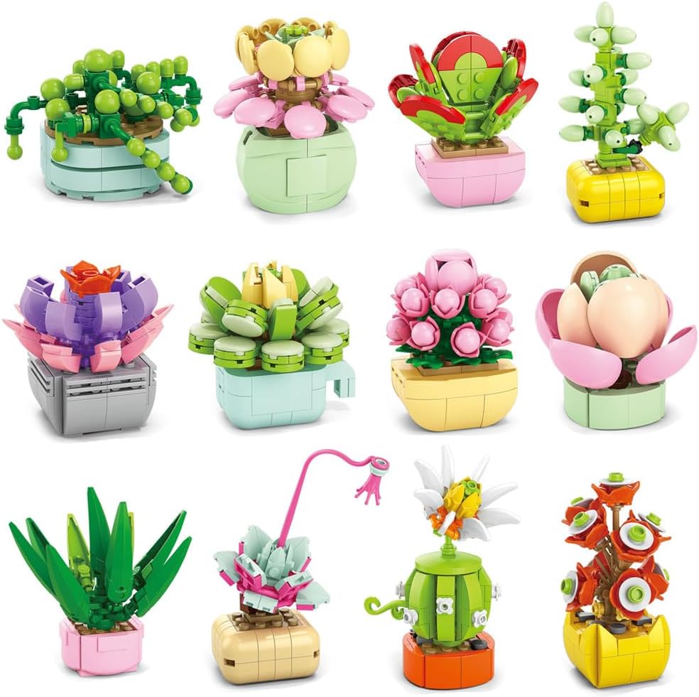 12-Piece - Flower - Blind Box Mini Bricks Set - Creative Play Toy - Ages 6+