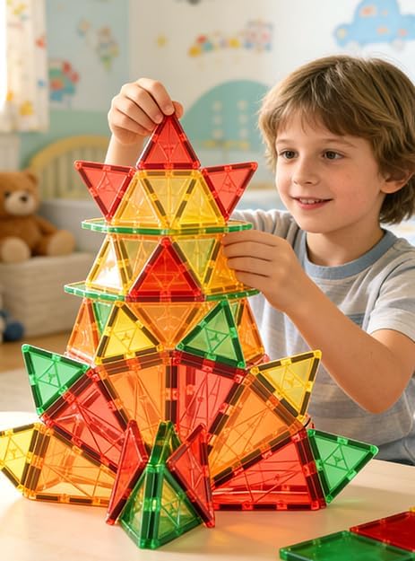 60-Piece - Sensory - Magnetic Building Tiles Set - STEM Learning Toy