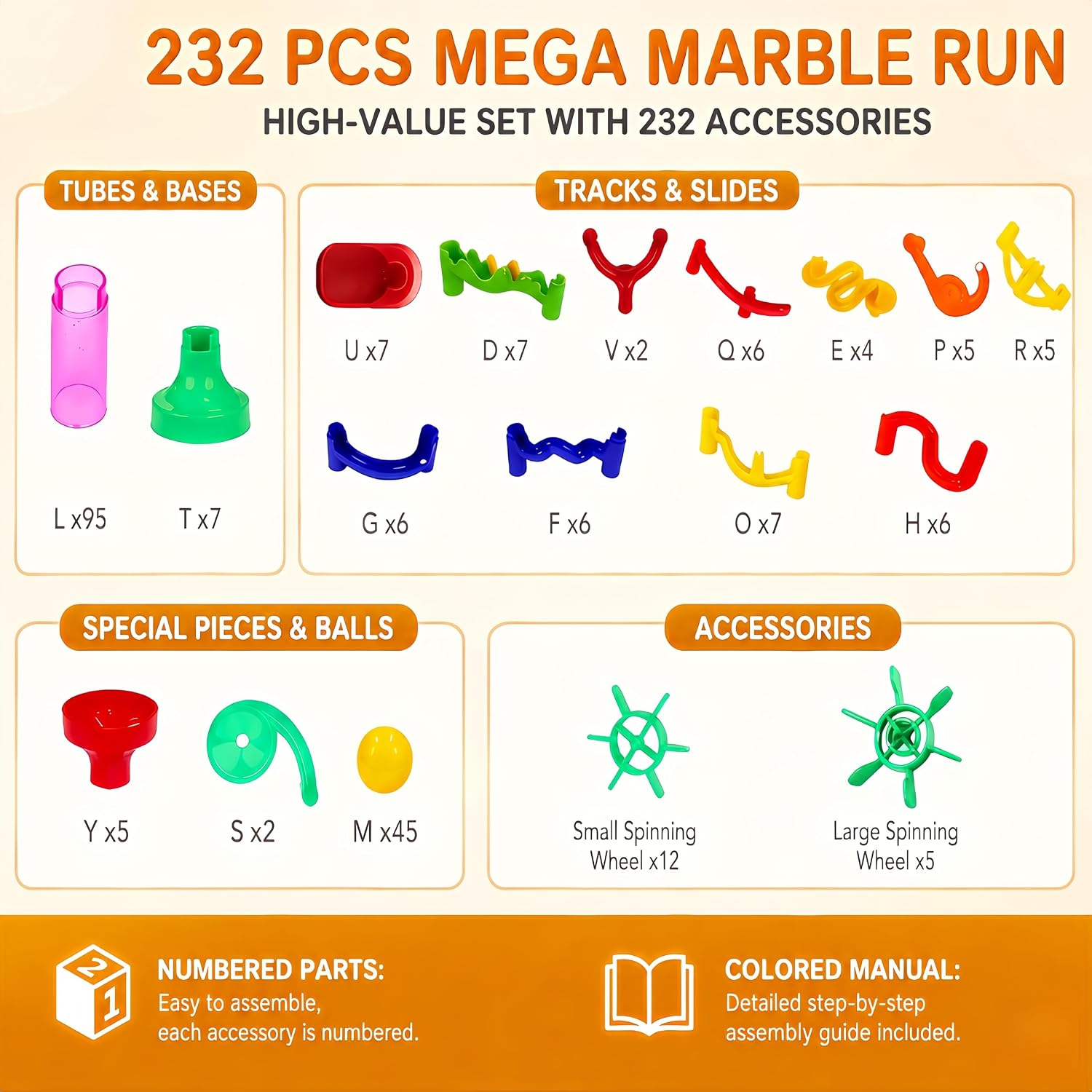 232-Piece - Marble Run Building Set - STEM Learning Toy
