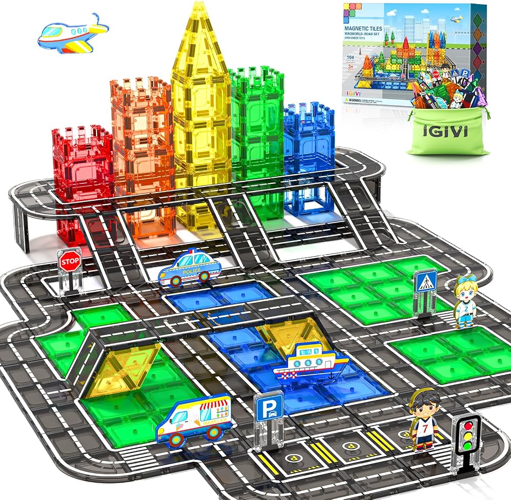 104-Piece - Magnetic Building Tiles Set - STEM Learning Toy - Ages 3-5