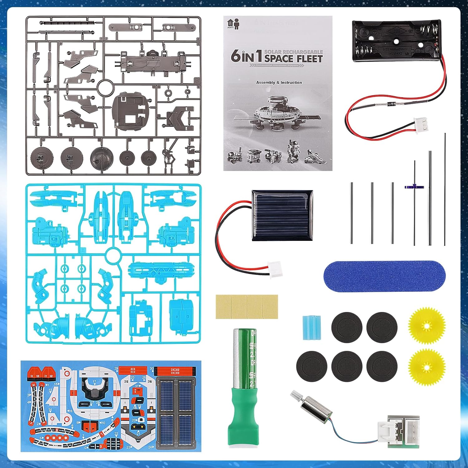 6-Piece - Space - Solar Robot Kit - STEM Learning Toy - Ages 8-12