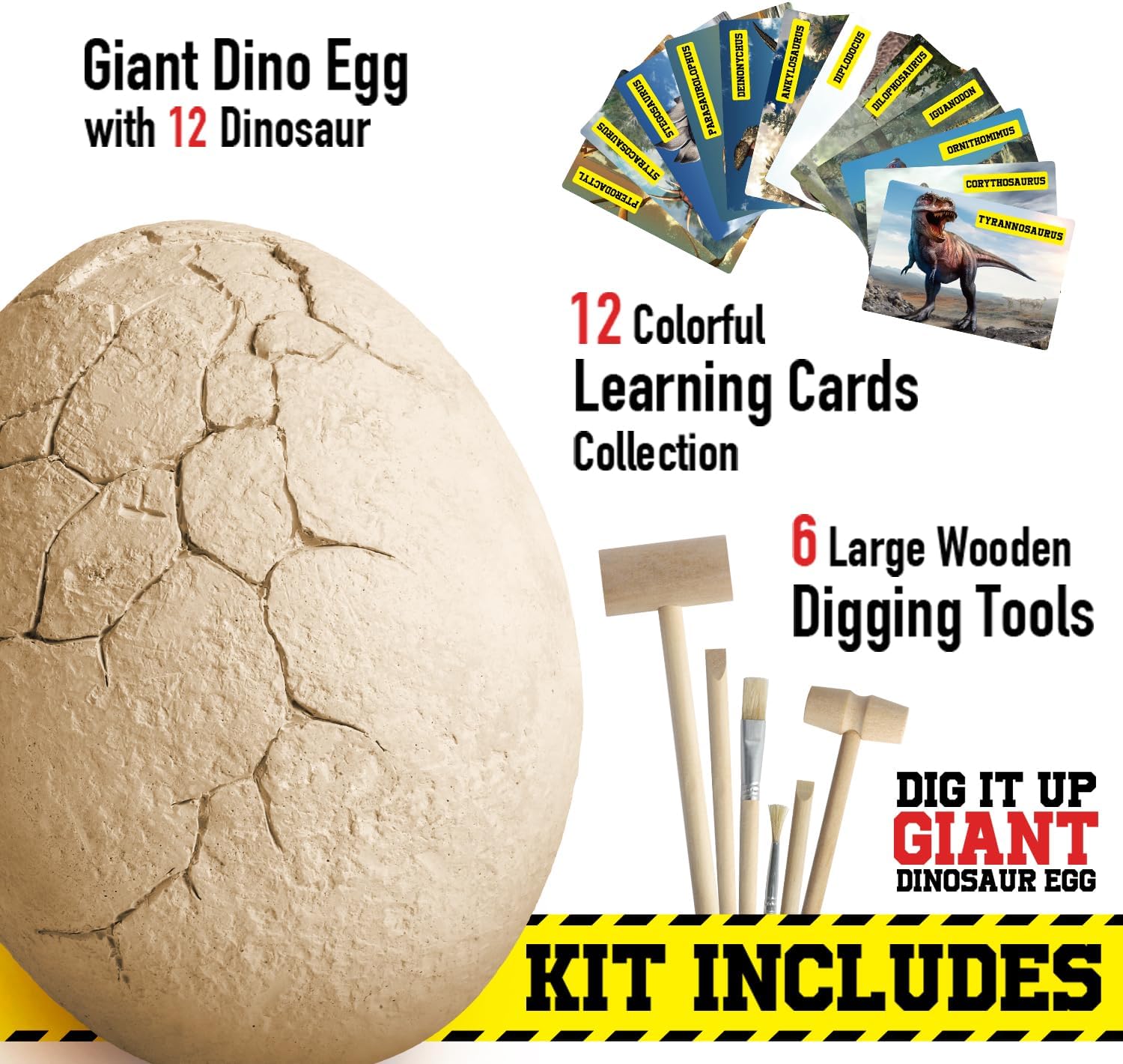 12-Piece - Wooden - Dinosaur Dig Kit - STEM Learning Toy - Ages 4-8