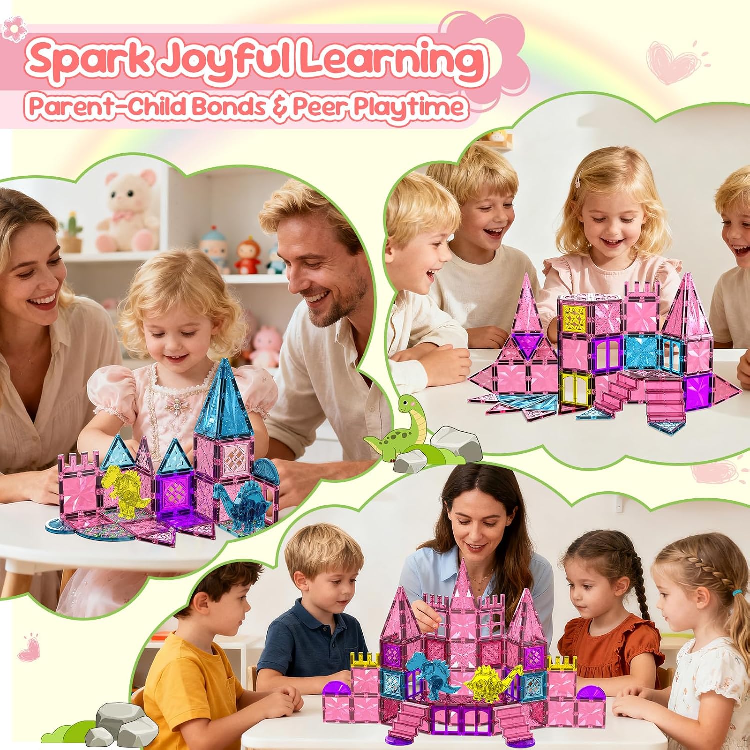 Dinosaur - Magnetic Building Tiles Set - Sensory Play Toy - Ages 3-5
