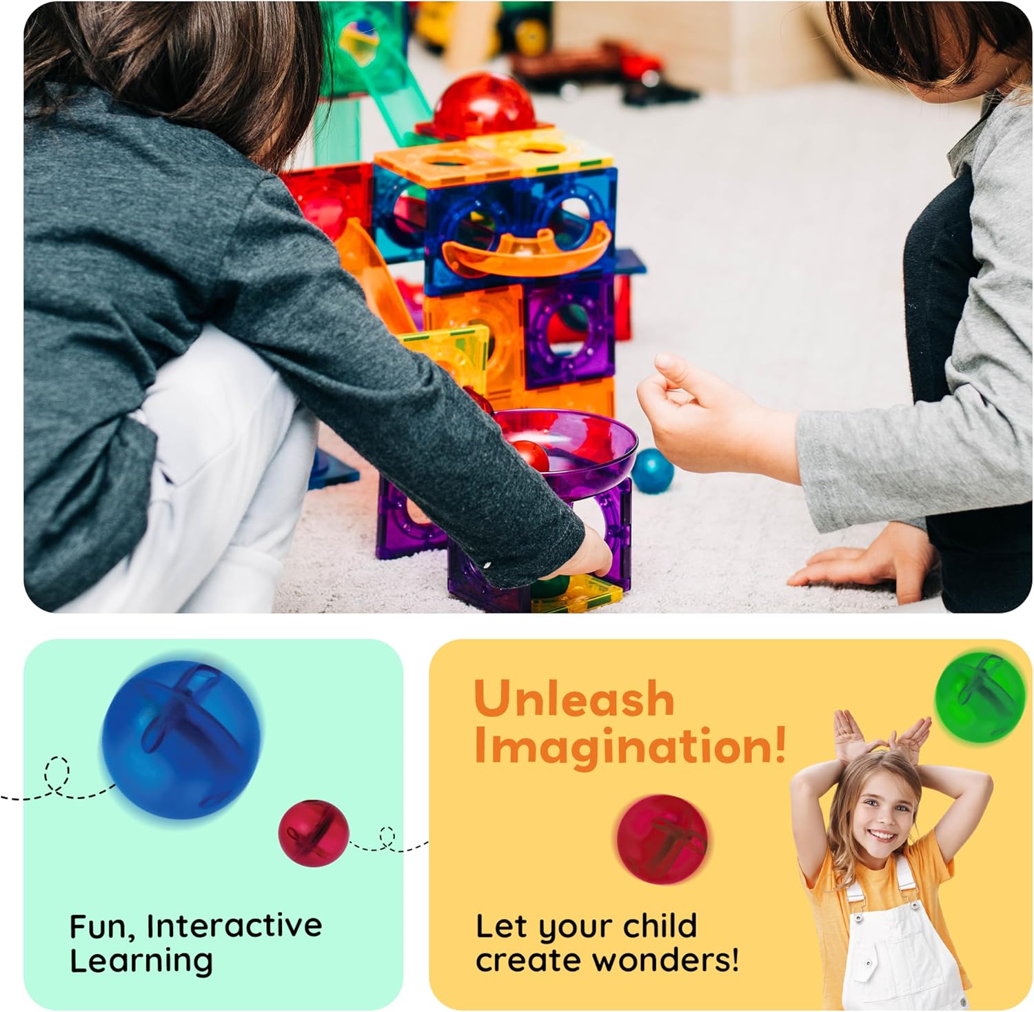 100-Piece - Marble Run - Magnetic Building Tiles Set - STEM Learning Toy - Ages 3+