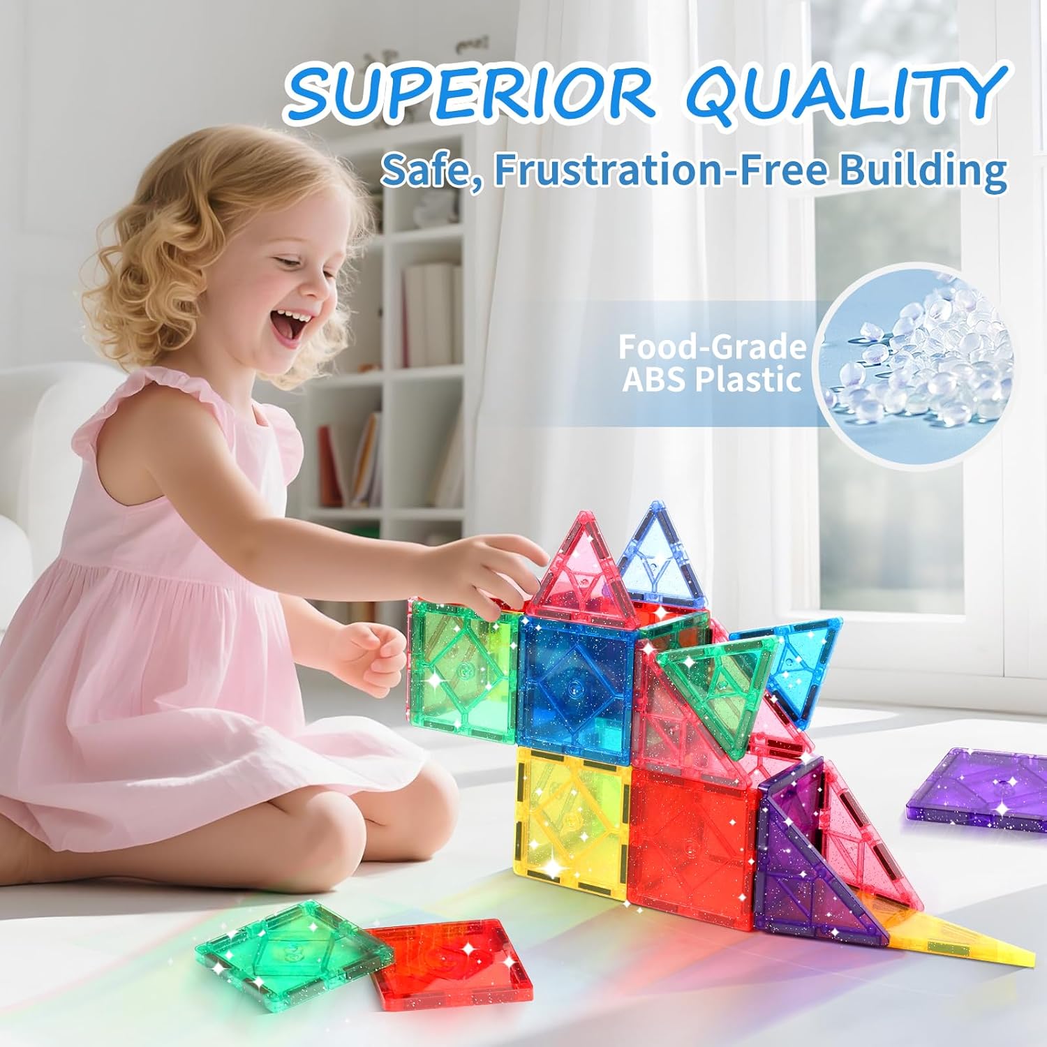 100-Piece - Sensory - Magnetic Building Tiles Set - STEM Learning Toy - Ages 4-8