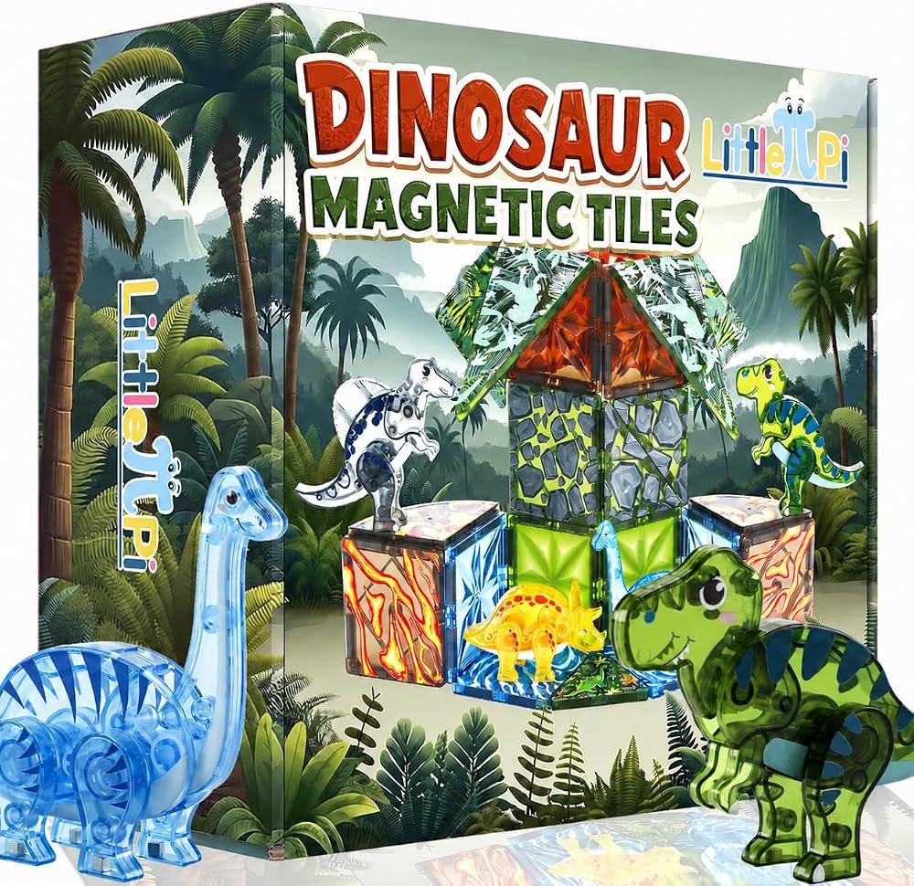 Dinosaur - Magnetic Building Tiles Set - STEM Learning Toy - Ages 3