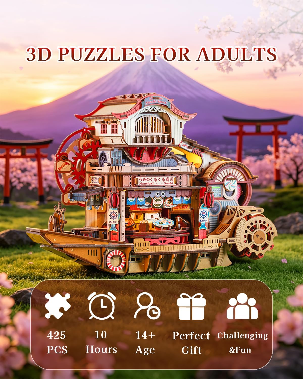 425-Piece - 3D Wooden Puzzle Kit - Creative Play Toy - Ages 14+