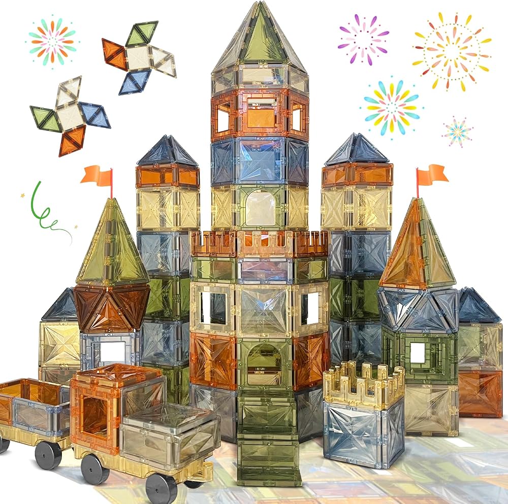 100-Piece - Car - Magnetic Building Tiles Set - STEM Learning Toy - Ages 3+