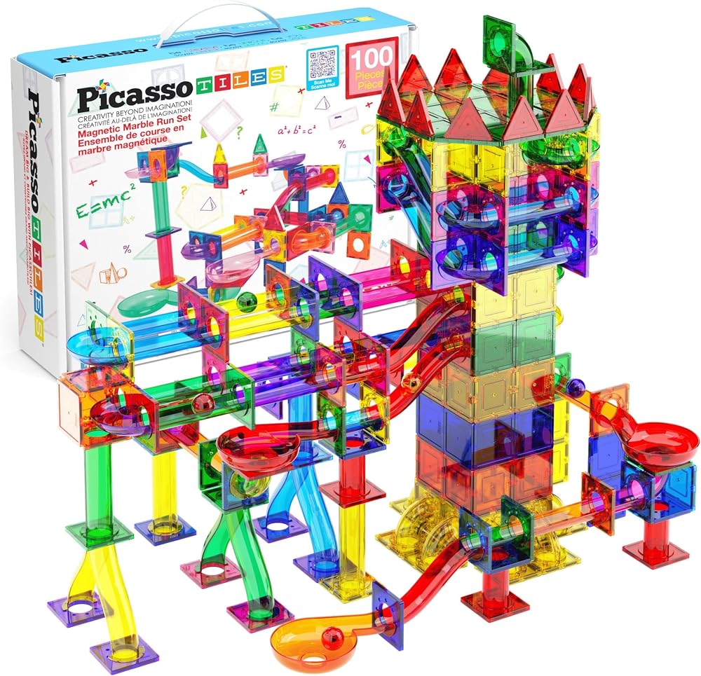 100-Piece - Marble Run - Magnetic Building Tiles Set - STEM Learning Toy - Ages 3+