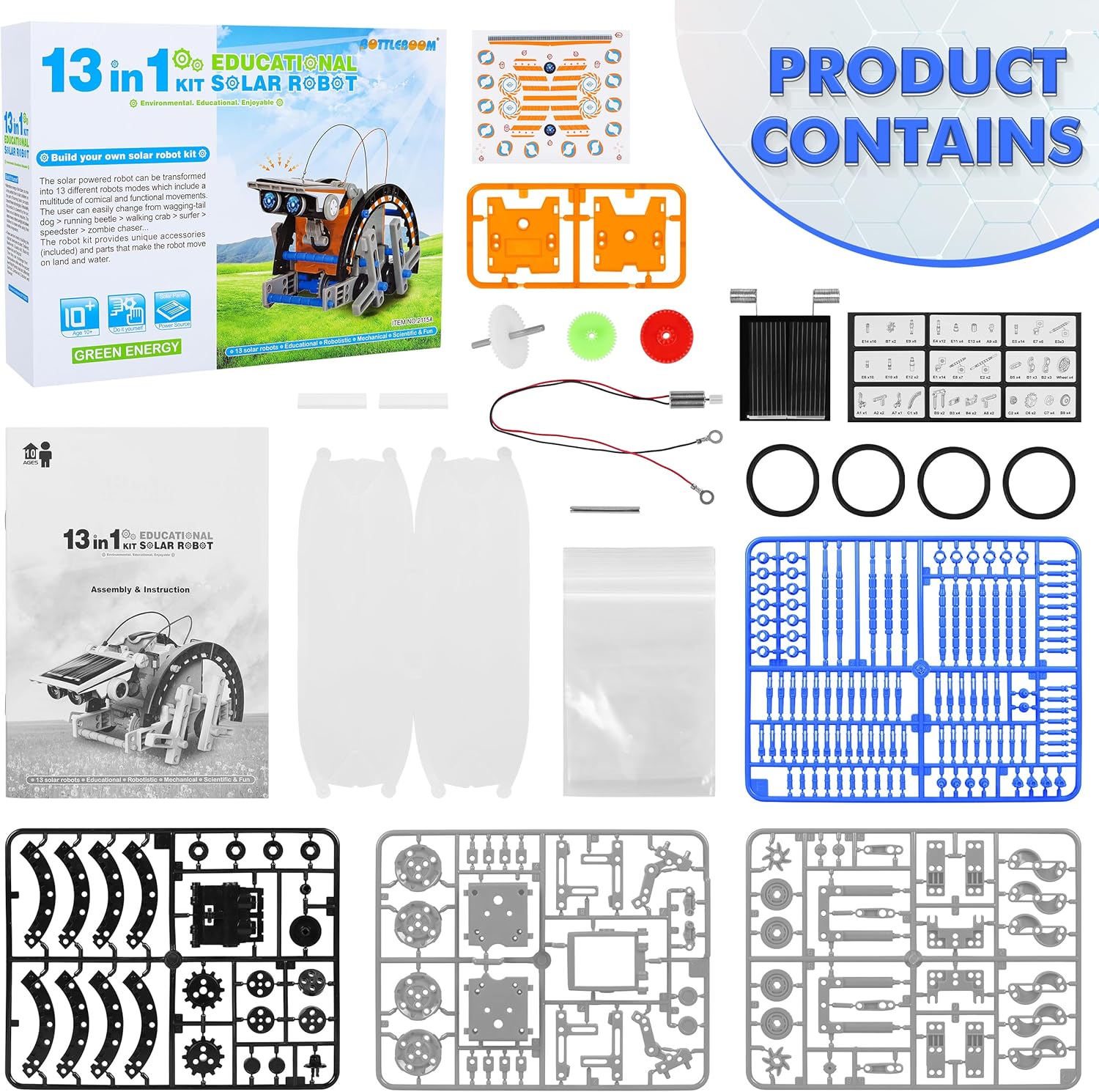 13-Piece - Solar - STEM Robot Kit - STEM Learning Toy - Ages 8-12