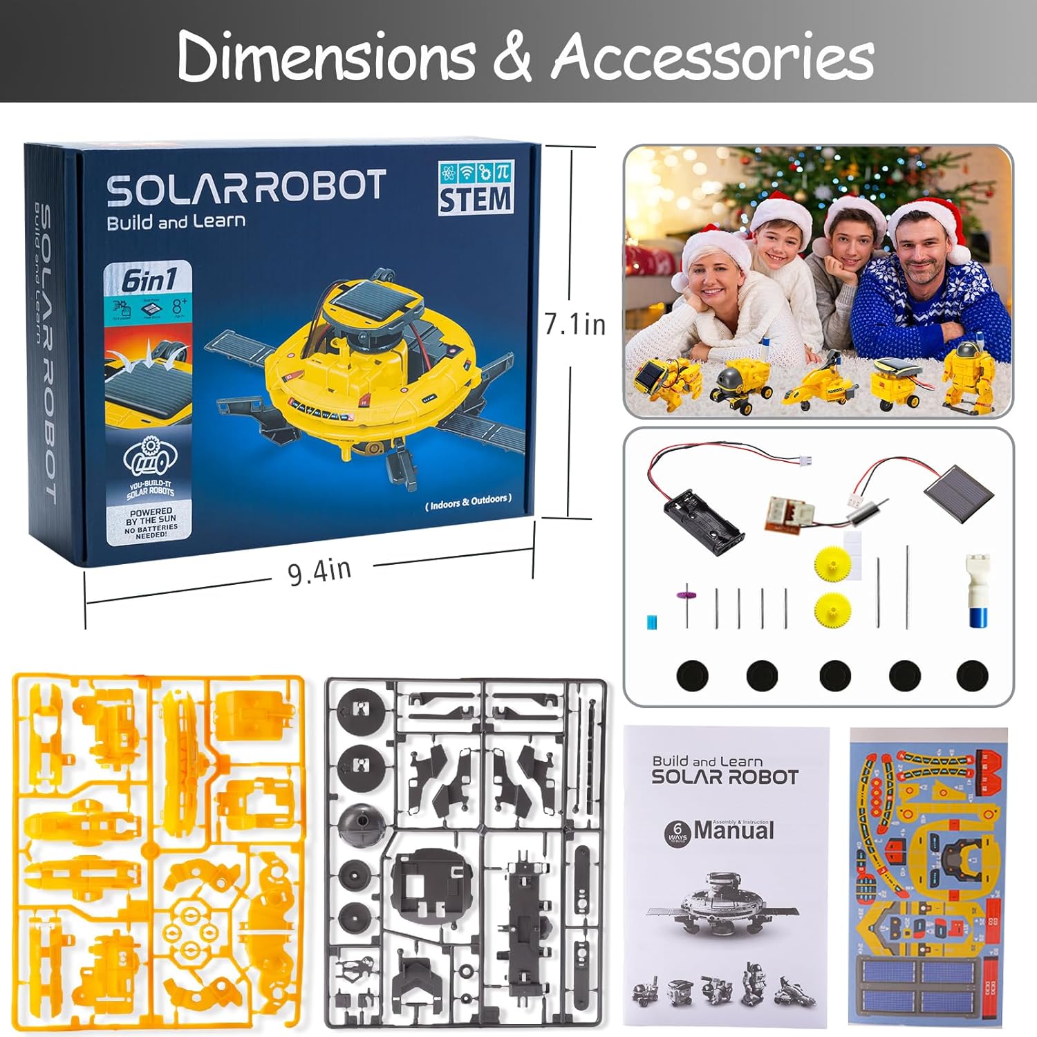 6-Piece - Science - Solar Robot Kit - STEM Learning Toy - Ages 8+