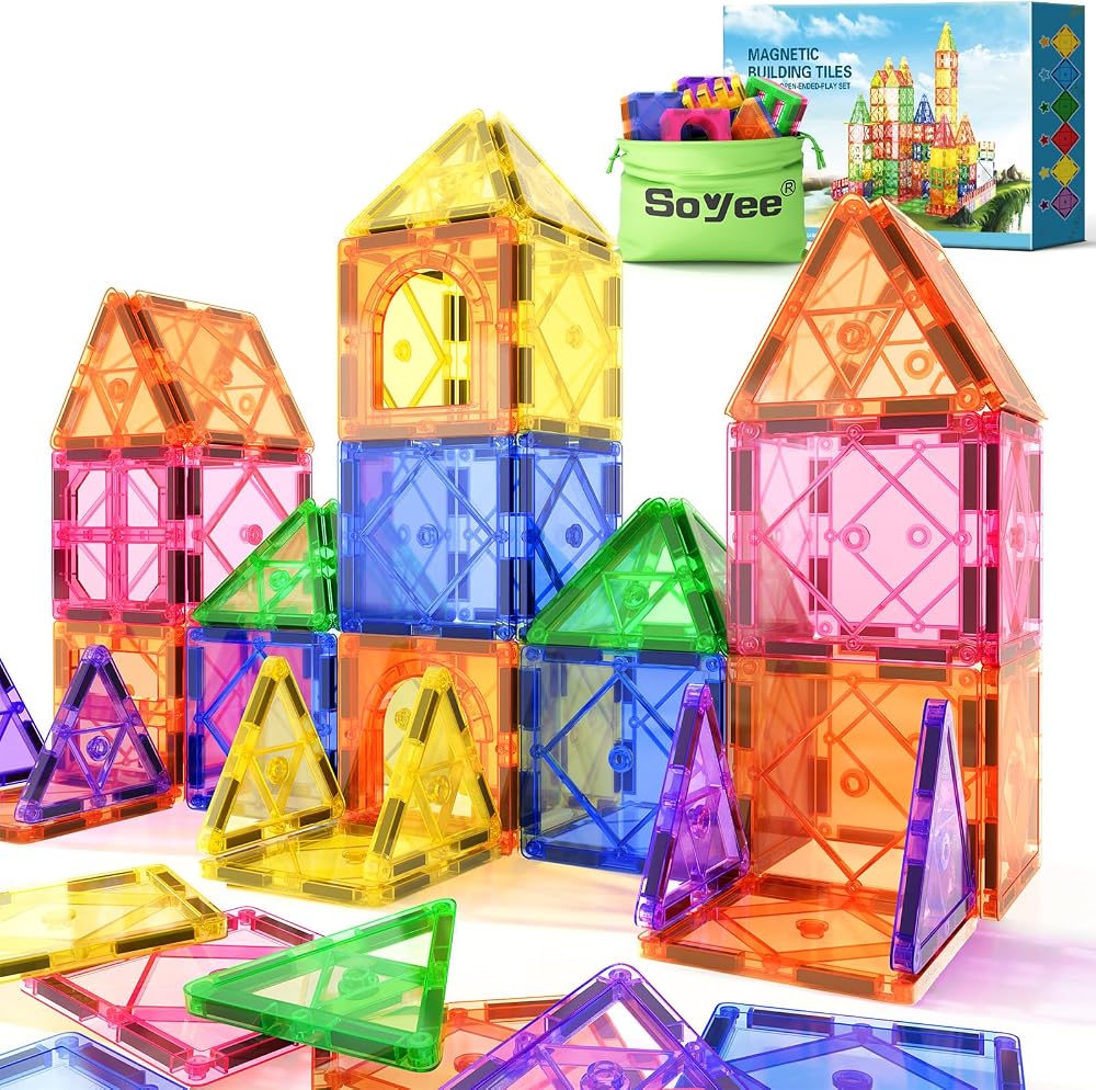 Sensory - Magnetic Building Tiles Set - STEM Learning Toy - Ages 3-12