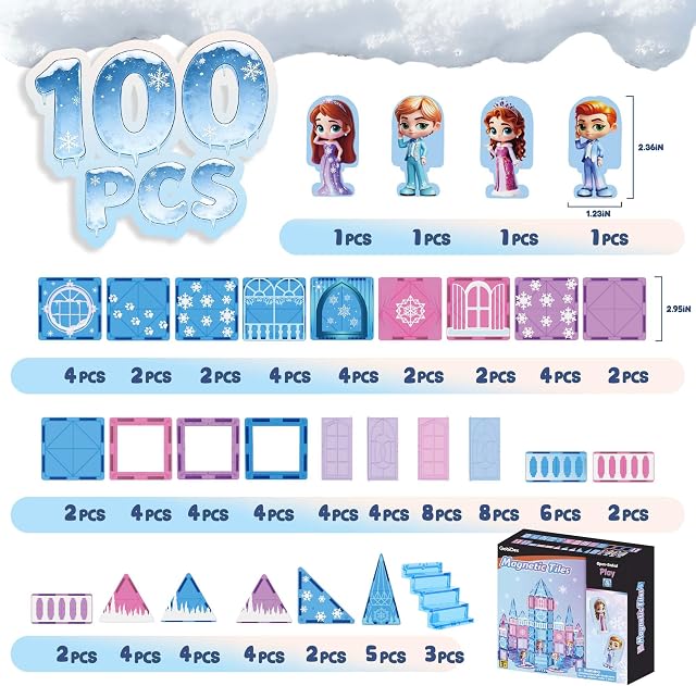 100-Piece - Sensory - Magnetic Building Tiles Set - Sensory Play Toy - Ages 3-5