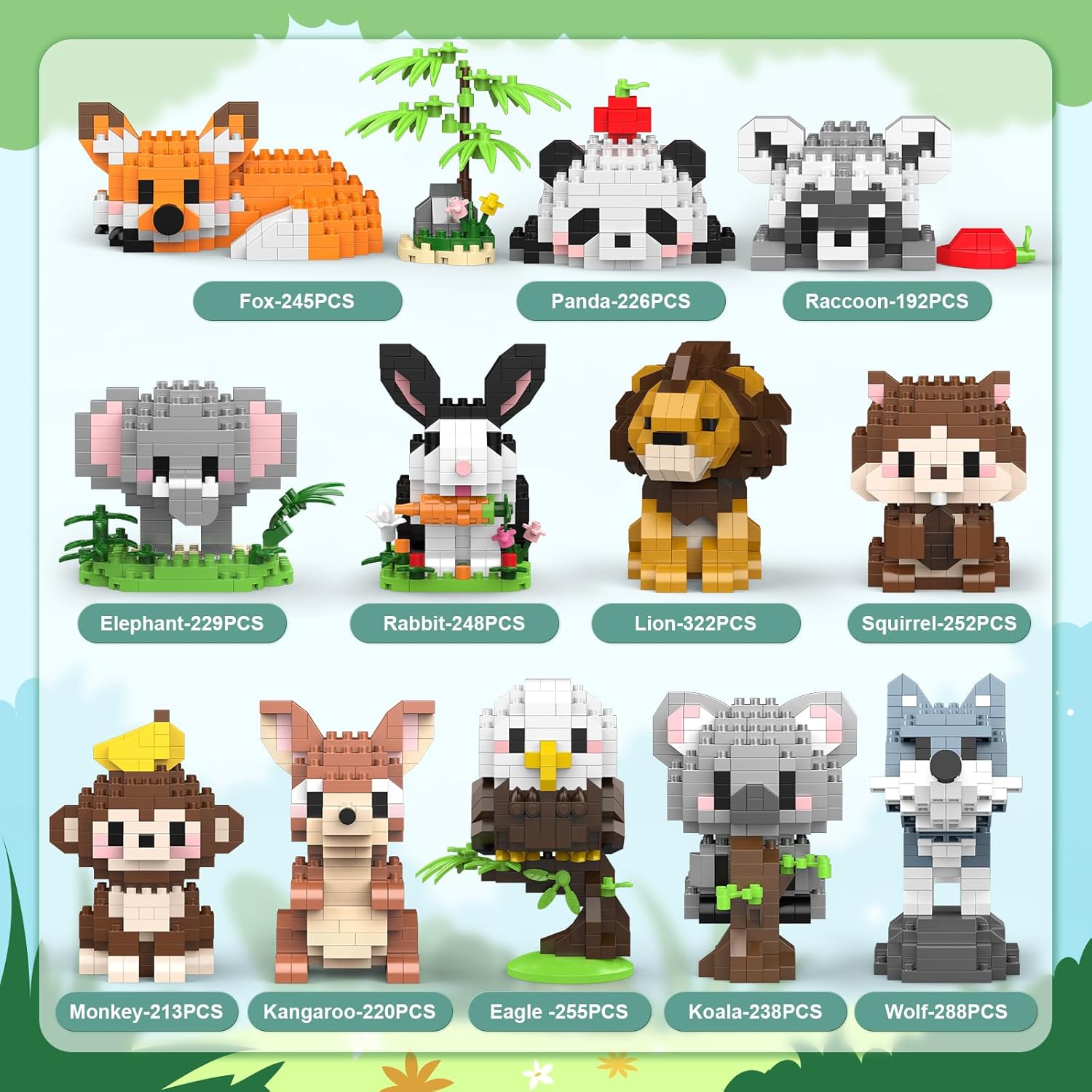12-Piece - Animal - Mini Building Blocks Set - Creative Play Toy - Ages 14+
