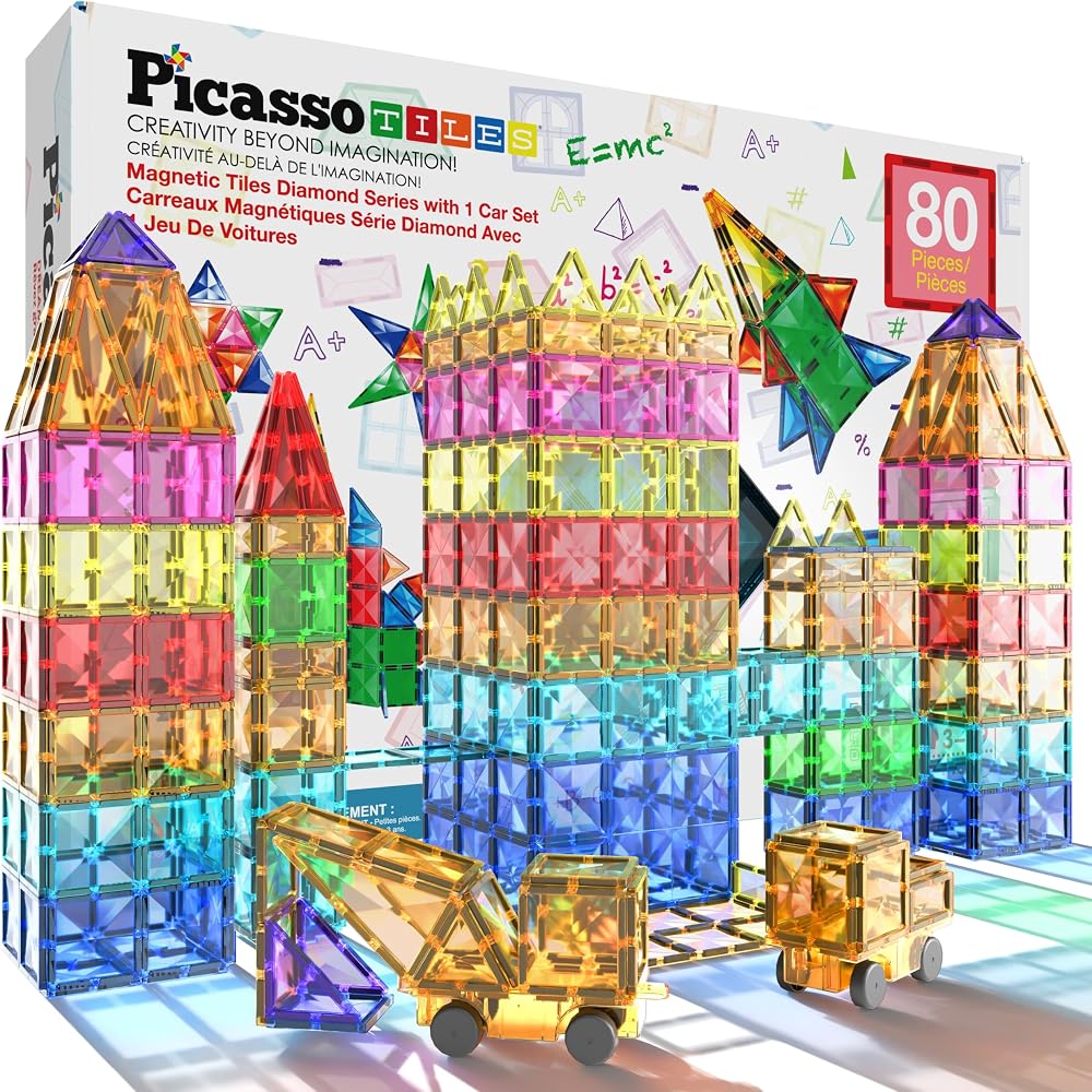 80-Piece - Car - Magnetic Building Tiles Set - STEM Learning Toy - Ages 3+