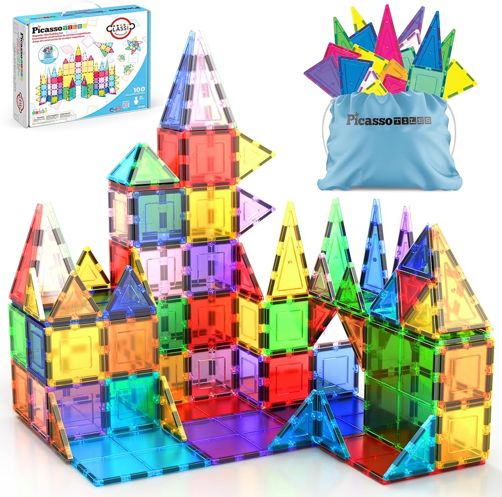 100-Piece - Magnetic Building Tiles Set - Creative Play Toy - Ages 3+