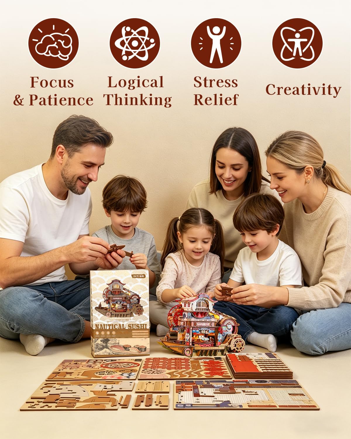425-Piece - 3D Wooden Puzzle Kit - Creative Play Toy - Ages 14+