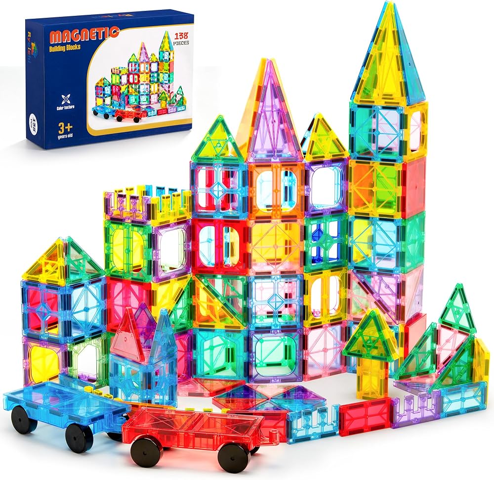 138-Piece - Car - Magnetic Building Tiles Set - STEM Learning Toy - Ages 3-9+