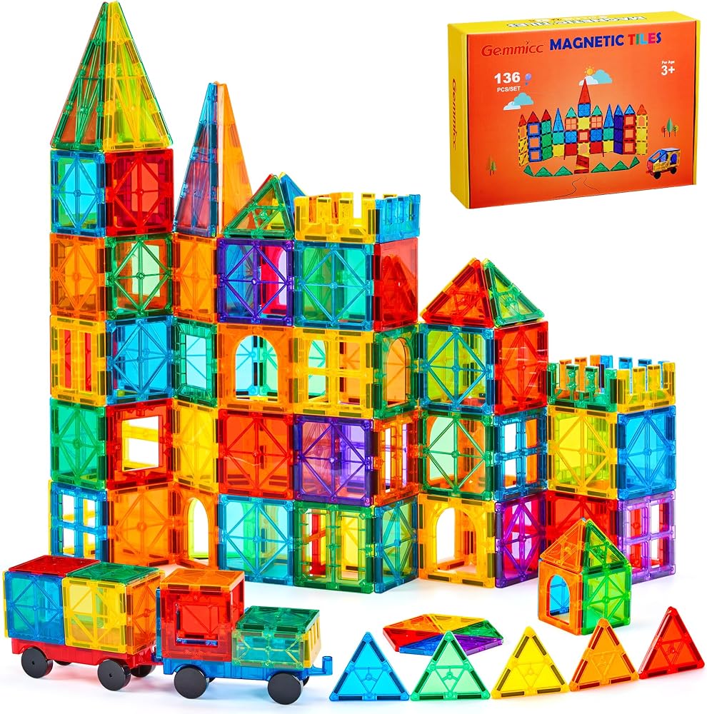 136-Piece - Car - Magnetic Building Tiles Set - Creative Play Toy - Ages 3+