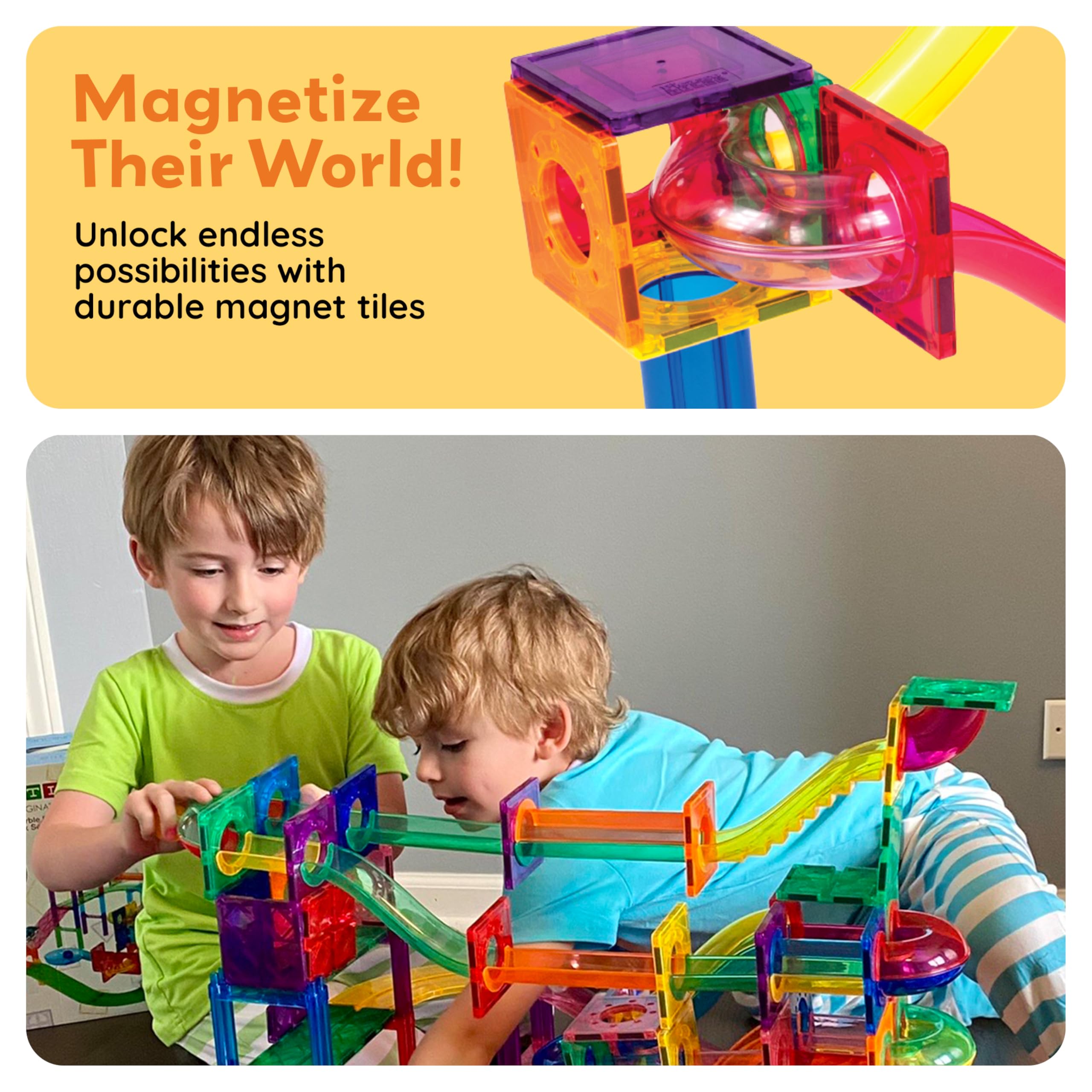 100-Piece - Marble Run - Magnetic Building Tiles Set - STEM Learning Toy - Ages 3+