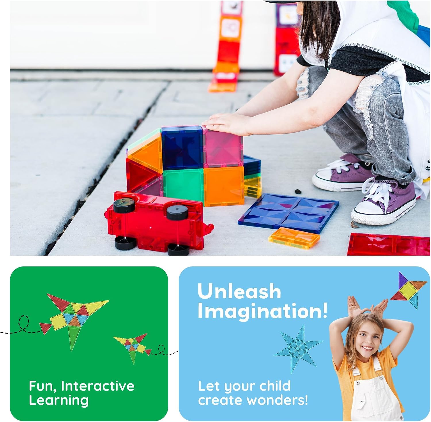 60-Piece - Sensory - Magnetic Building Tiles Set - STEM Learning Toy - Ages 3+