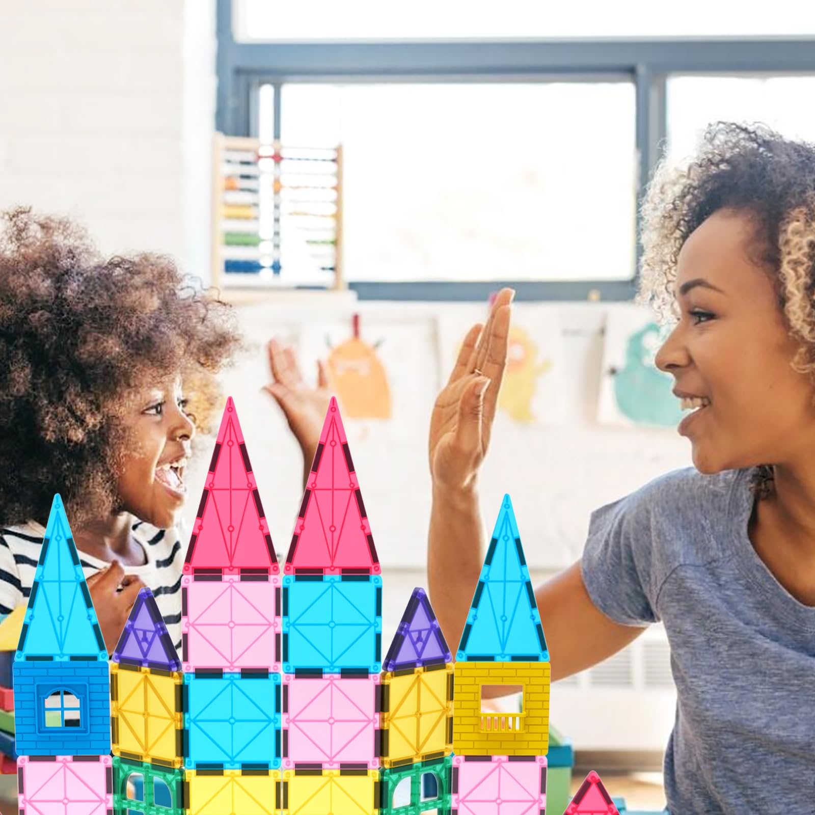 60-Piece - Magnetic Building Tiles Set - STEM Learning Toy - Ages 3+