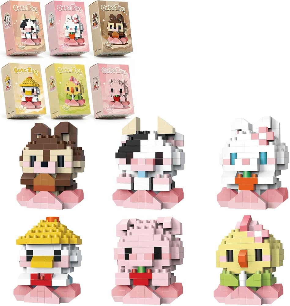 6-Piece - Animal - Mini Building Blocks Set - Creative Play Toy - Ages 8+