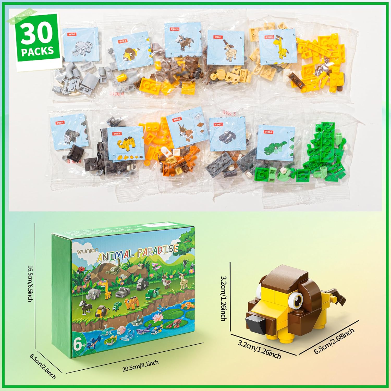 30-Piece - Animal - Mini Building Blocks Set - Creative Play Toy - Ages 6+