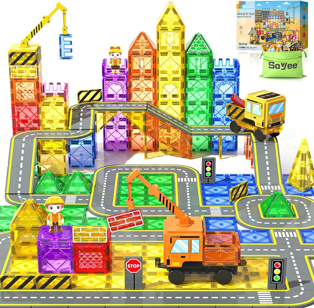102-Piece - Car - Magnetic Building Tiles Set - STEM Learning Toy - Ages 3+