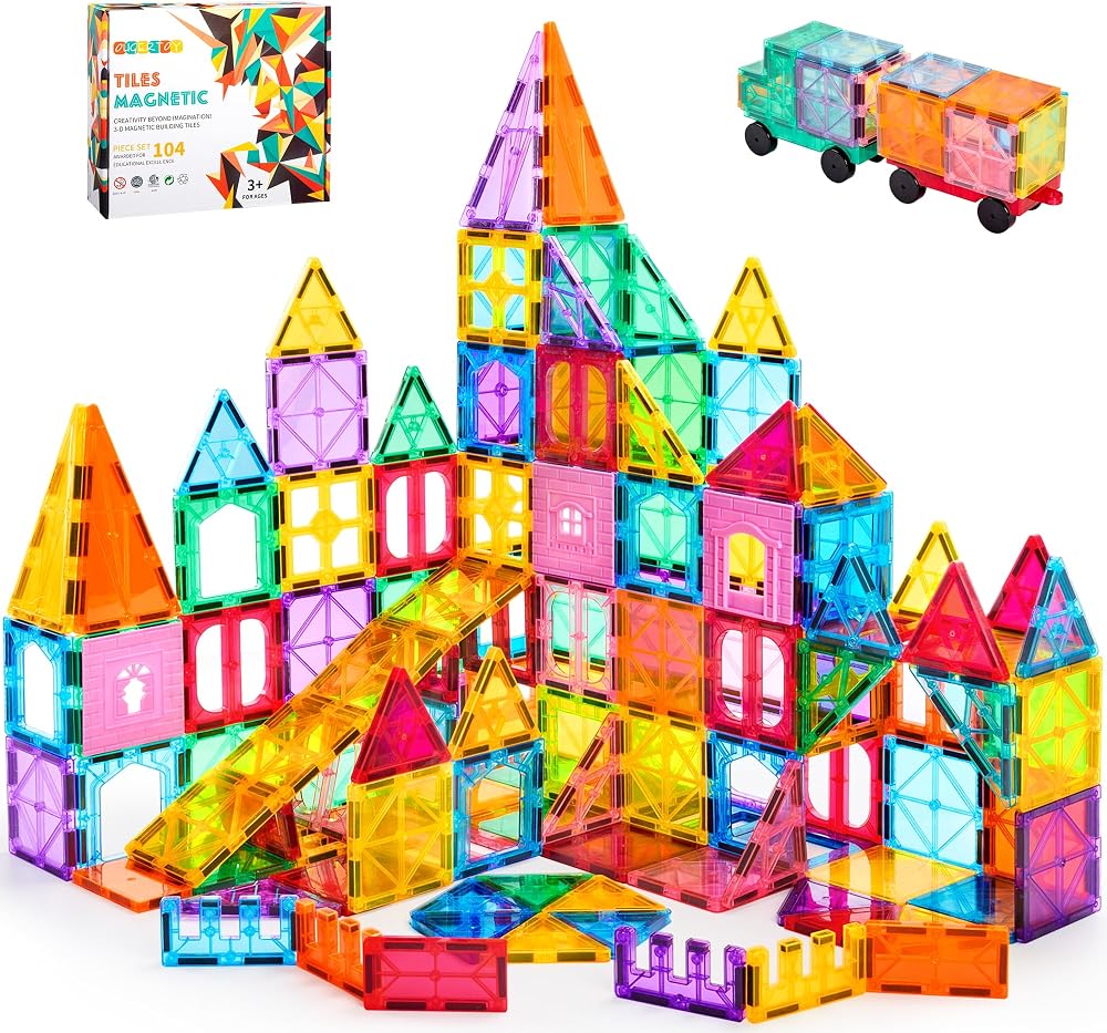 104-Piece - Car - Magnetic Building Tiles Set - STEM Learning Toy - Ages 3-9