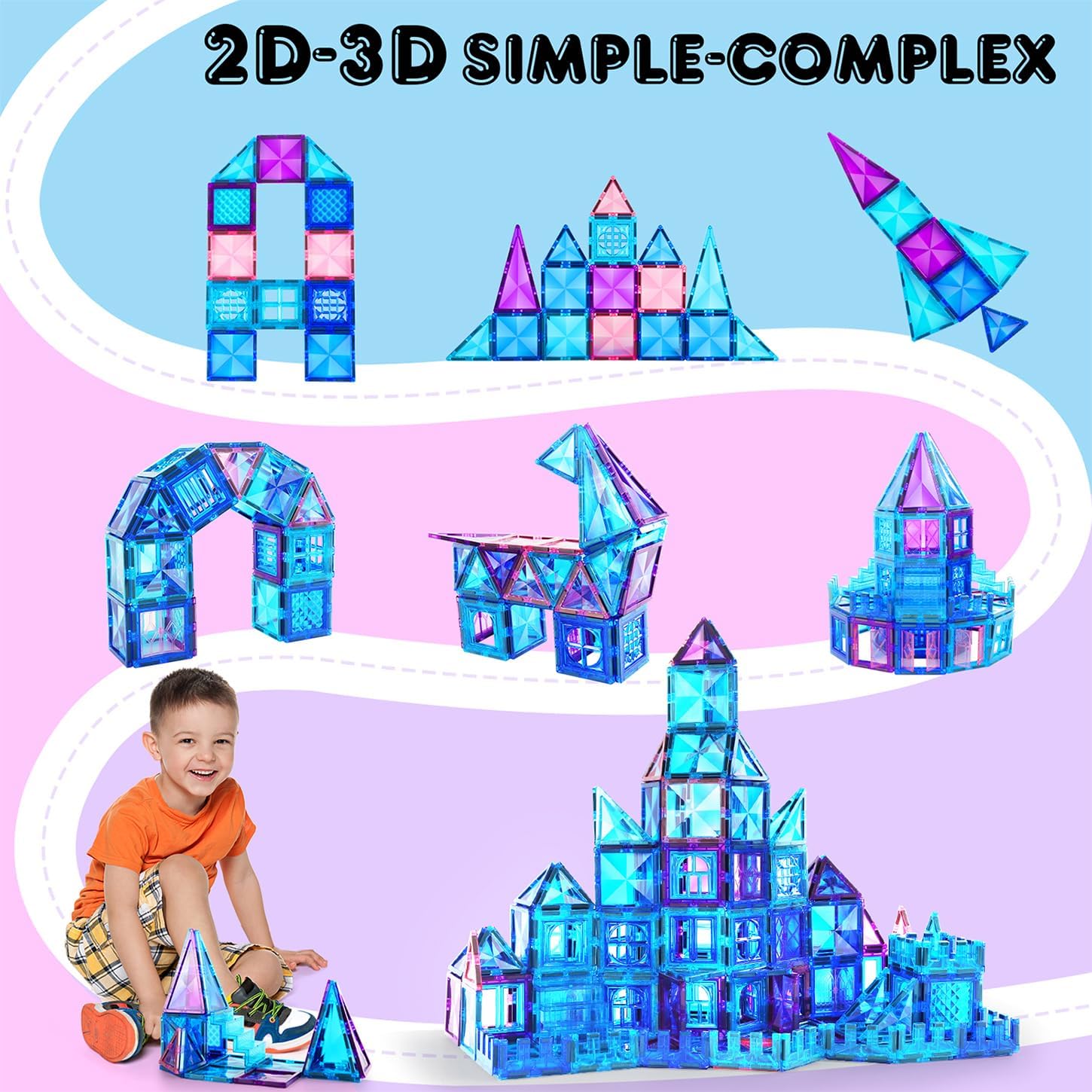 116-Piece - Magnetic Building Tiles Set - STEM Learning Toy - Ages 3
