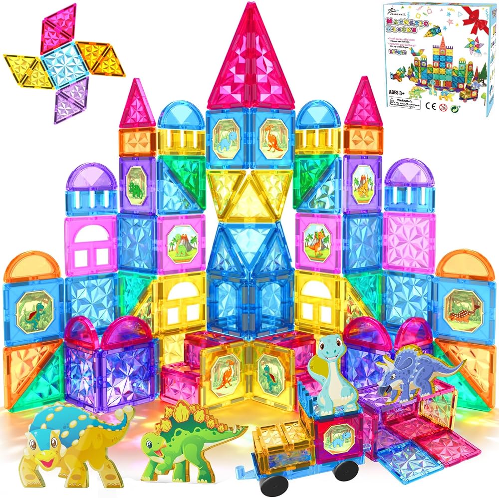 110-Piece - Magnetic Building Tiles Set - STEM Learning Toy - Ages 3+