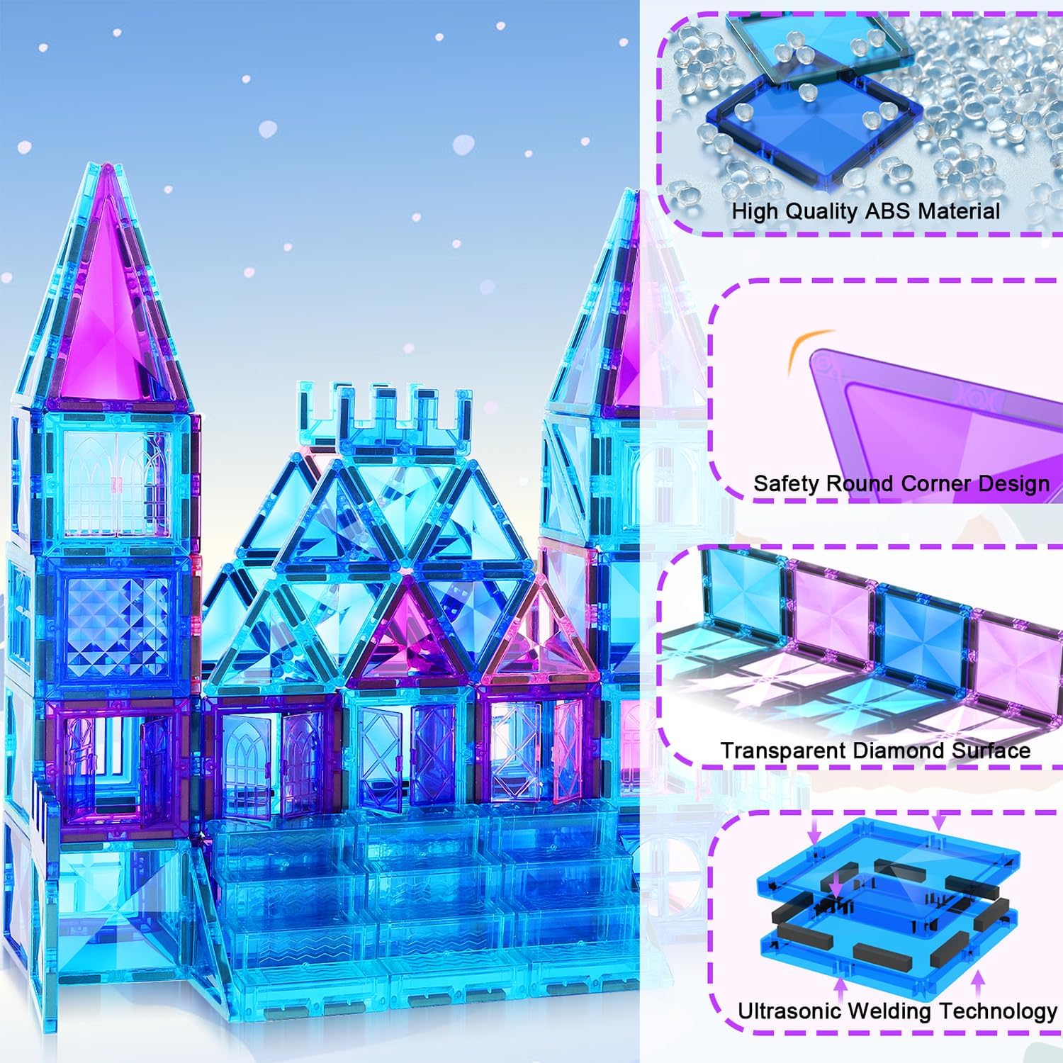 116-Piece - Magnetic Building Tiles Set - STEM Learning Toy - Ages 3
