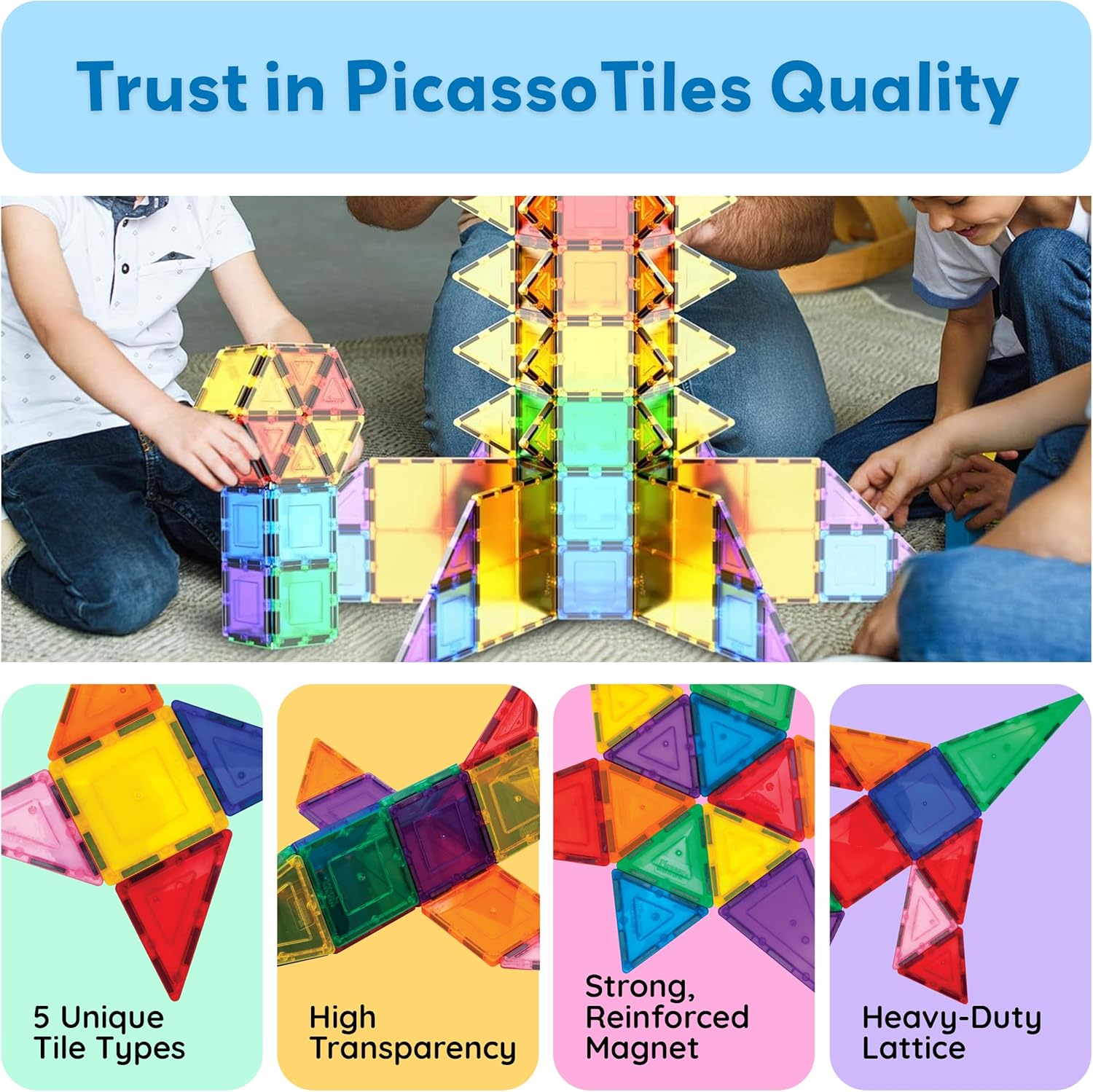 100-Piece - Magnetic Building Tiles Set - Creative Play Toy - Ages 3+