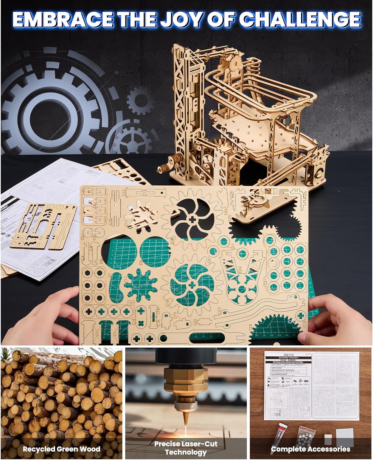 371-Piece - Wooden - Marble Run Building Set - Creative Play Toy - Ages 15+