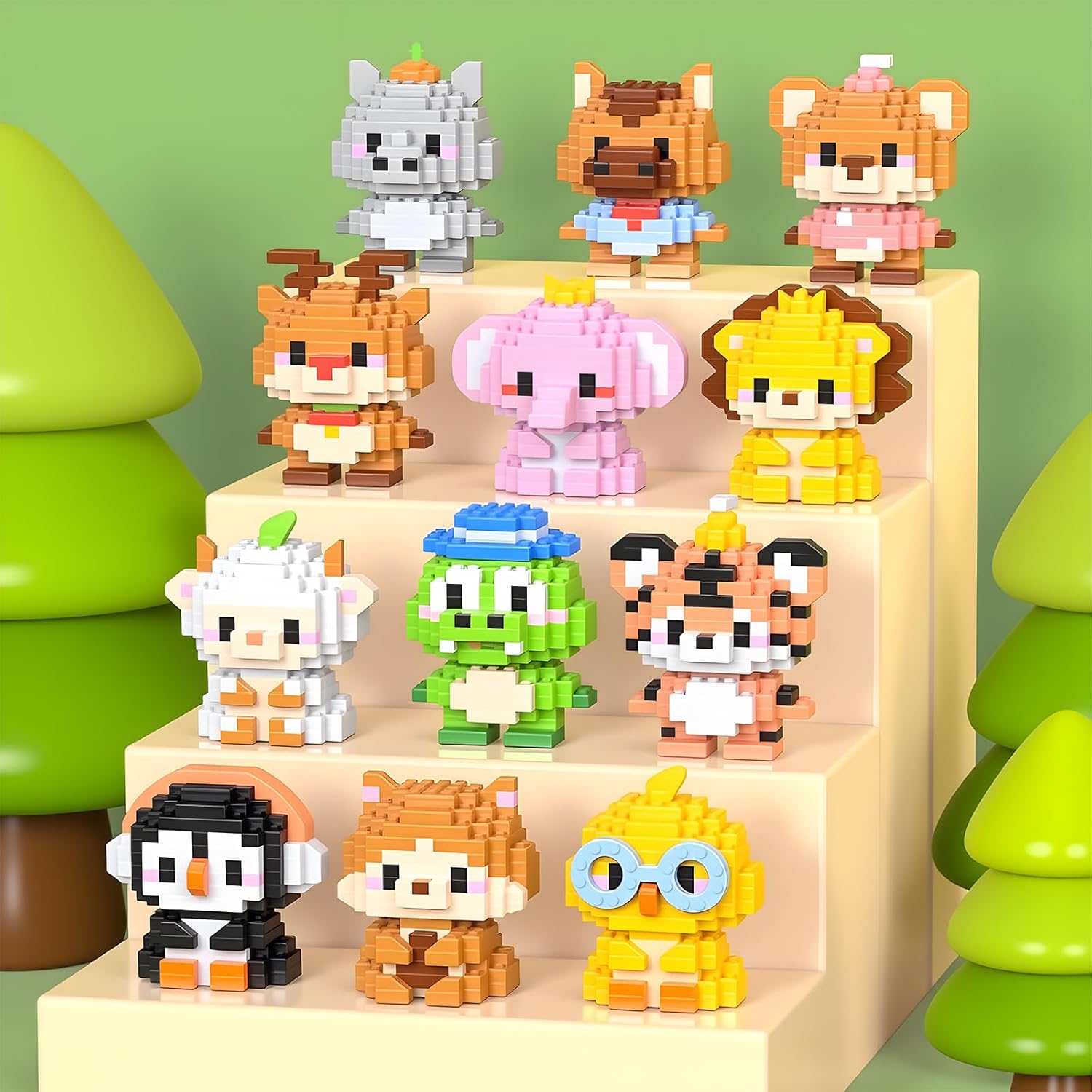12-Piece - Animal - Mini Building Blocks Set - Creative Play Toy - Ages 6+