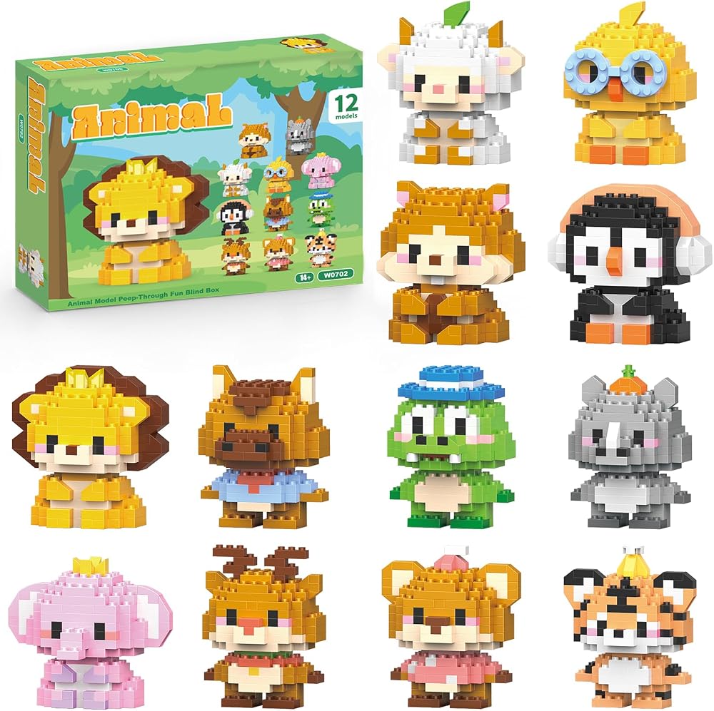 12-Piece - Animal - Mini Building Blocks Set - Creative Play Toy - Ages 6+